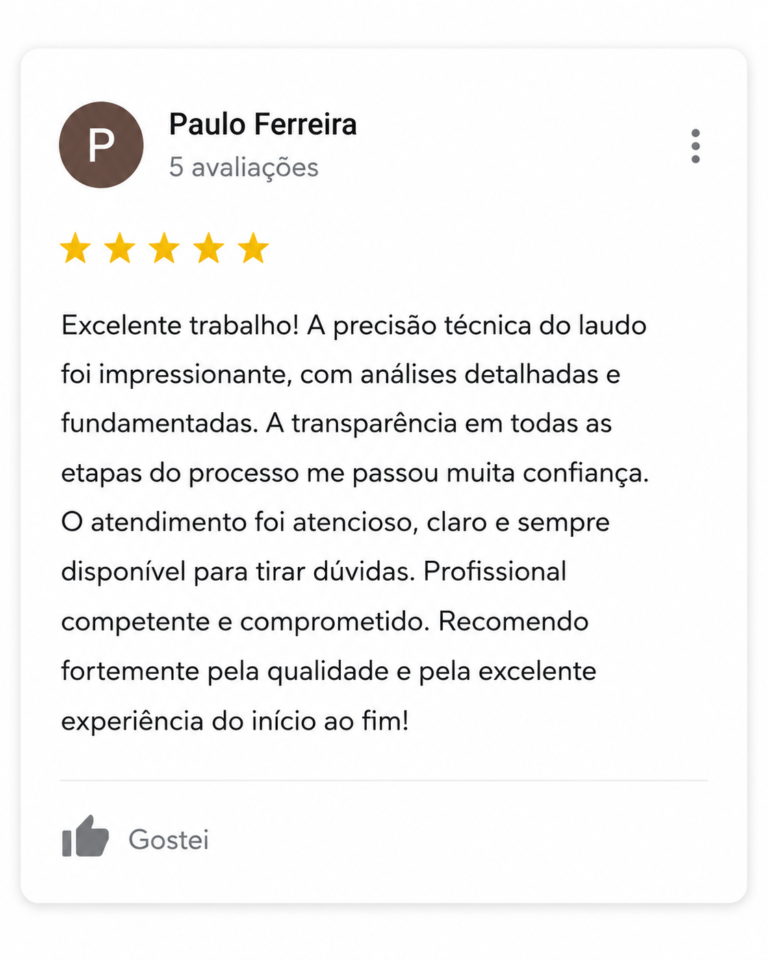 Avaliação de cliente sobre perícia judicial em Guarulhos